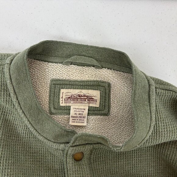 LL Bean Henley Fleece Sweatshirt Mens Size XL Green Katahdin Iron Works Waffle - Picture 5 of 5